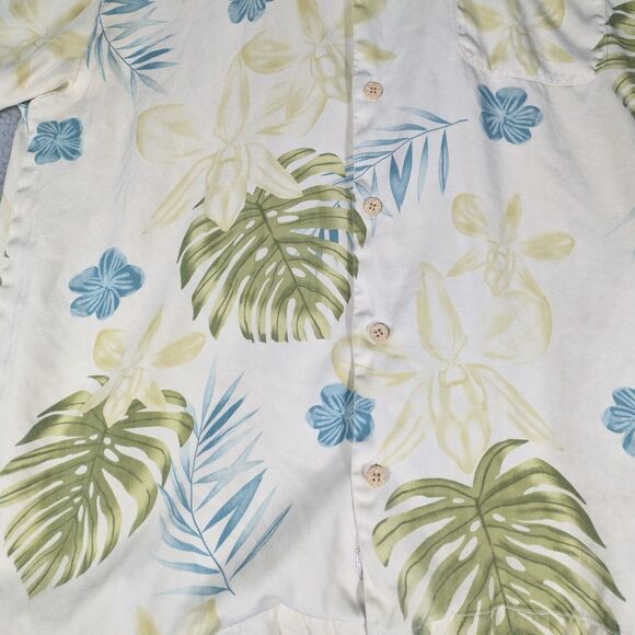 Tommy Bahama Shirt Mens Medium Tan Button Up Silk Hawaiian Floral Short Sleeve - Picture 2 of 6